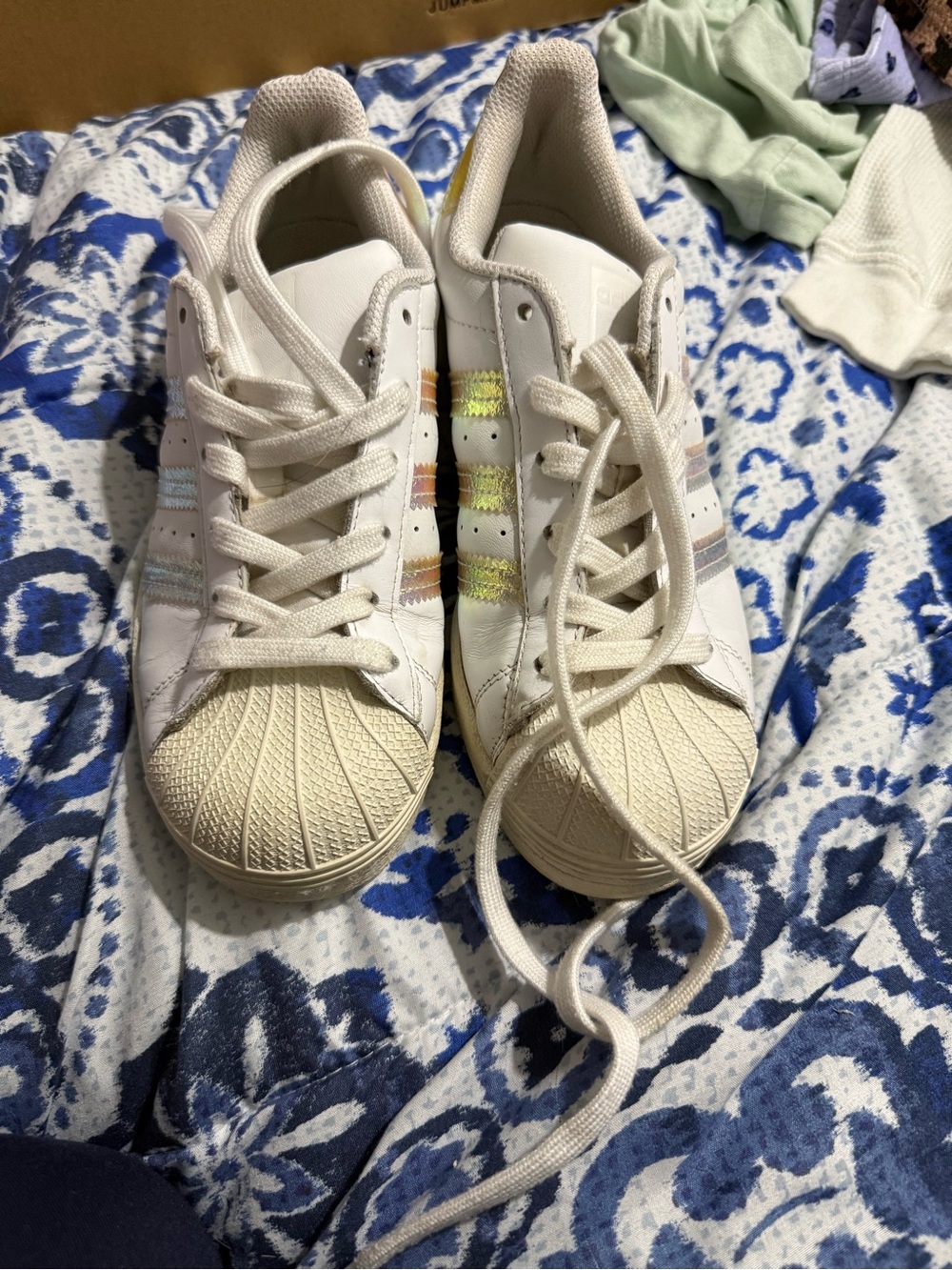 Kids adidas White Sneakers with Pastel Stripe Accents